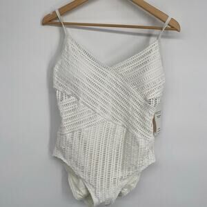 Countors Swimsuit Women 14 White Eyelet Lace Crochet Vacation One Piece Nautical